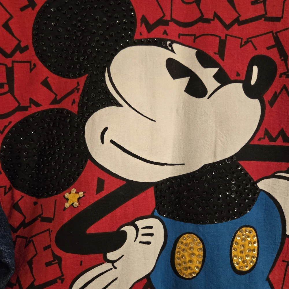 Vintage Disney Blue Denim Jacket With Mickey Mouse Sequins Size Large - Picture 8 of 16